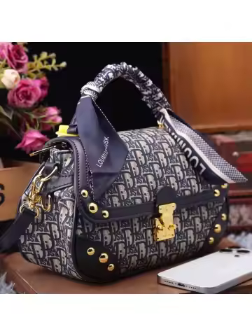 Brocade Monogramed Scarf bag in Navey blue