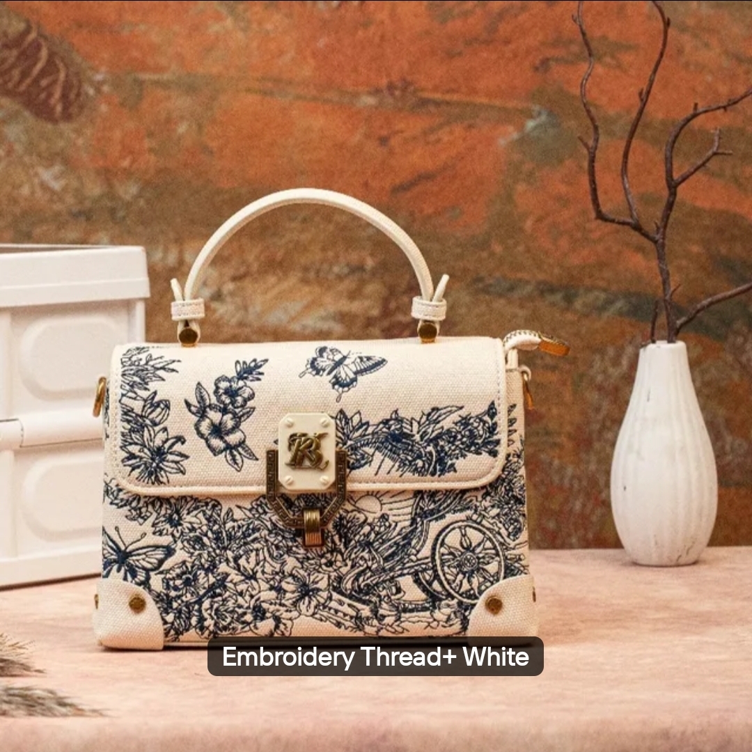 Toile Embroidery Top-Handle in Embroidery Thread + White