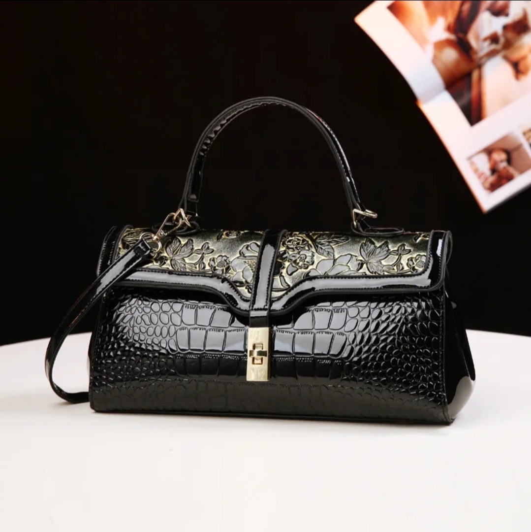 Embossed  hand bag in Black